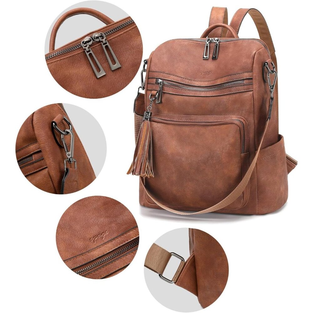 Versatile Designer Brown Backpack Purse With Tass… - image 5